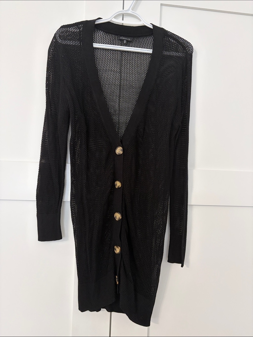 Dynamite Like New Long Black Open-Knit Cardigan